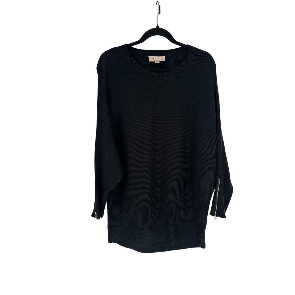 Philosophy Black Long Sleeve Sweater Zipper Accents Ribbed Knit Womens Size 1X